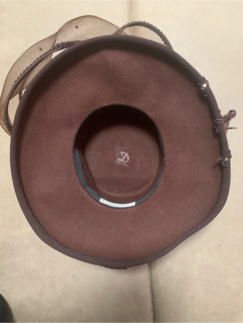 Vintage Gilbert & Ivy Womens Brown Wool Millinery Embellished Formal/Derby Hat